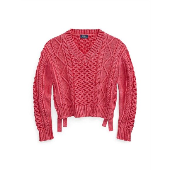 Polo Ralph Lauren Sweaters - NWT Polo Ralph Lauren Aran-Knit Cotton V-Neck Sweater in Washed Hot Pink XL